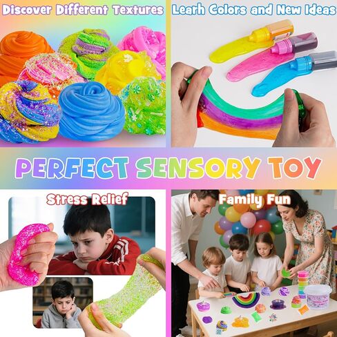 مجموعة سلايم كبيرة مسبقة الصنع بوزن 48 أونصة سائلة، 18 عبوة سلايم تتضمن 6 سلايم زبدة، 6 سلايم سحابي و6 سلايم كريستالي شفاف، هدايا حفلات للأطفال، 56 قطعة سلايم مع إضافات مكعب جيلي in Kuwait