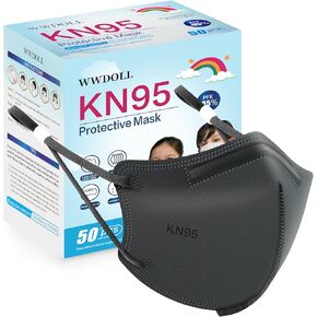 قناع الوجه WWDOLL Kid KN95، 50 عبوة، أقنعة KN95 قابلة للتنفس من 5 طبقات، متعددة الألوان in Kuwait