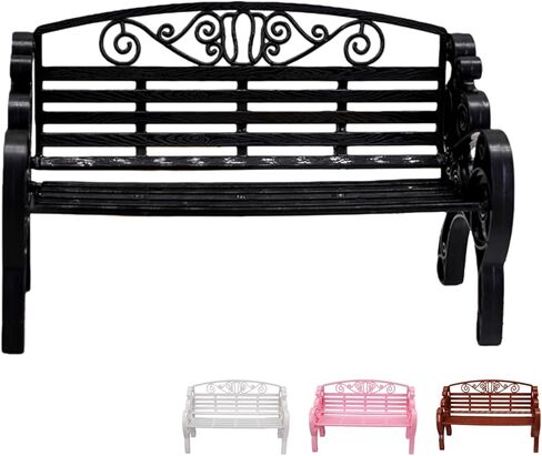 1:6 Miniature Garden Bench, Decorative Plastic Doll Furniture, Park Bench with Scrollwork Design (Black) in Saudi Arabia