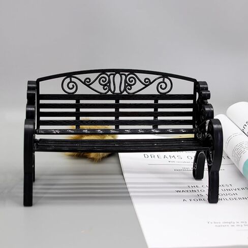 1:6 Miniature Garden Bench, Decorative Plastic Doll Furniture, Park Bench with Scrollwork Design (Black) in Saudi Arabia
