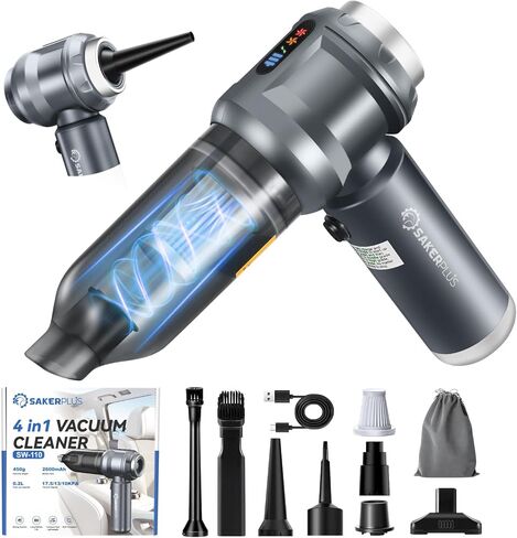 4 in 1 Handheld Car Vacuum Cleaner, 17500PA High Power Rechargeable Portable Vacuum with LED Light, Multi Nozzles for Car, Home & Office–Ideal for Family(Light Grey) in Saudi Arabia
