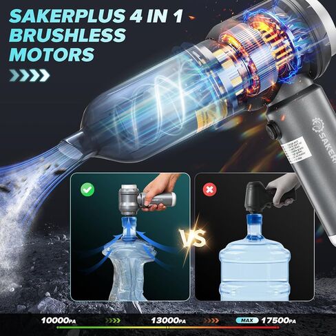 4 in 1 Handheld Car Vacuum Cleaner, 17500PA High Power Rechargeable Portable Vacuum with LED Light, Multi Nozzles for Car, Home & Office–Ideal for Family(Light Grey) in Saudi Arabia