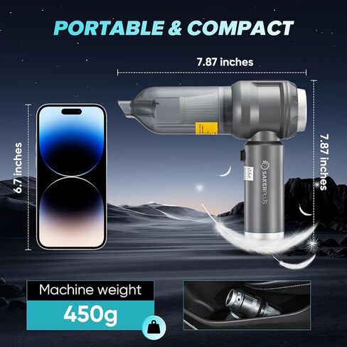 4 in 1 Handheld Car Vacuum Cleaner, 17500PA High Power Rechargeable Portable Vacuum with LED Light, Multi Nozzles for Car, Home & Office–Ideal for Family(Light Grey) in Saudi Arabia