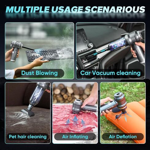 4 in 1 Handheld Car Vacuum Cleaner, 17500PA High Power Rechargeable Portable Vacuum with LED Light, Multi Nozzles for Car, Home & Office–Ideal for Family(Light Grey) in Saudi Arabia