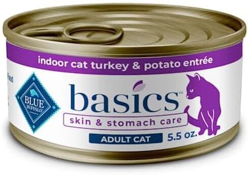 Blue Buffalo Basics Skin & Stomach Care, Grain Free Natural Adult Pate Wet Cat Food, Indoor Turkey 5.5-oz cans (Pack of 24) in Saudi Arabia