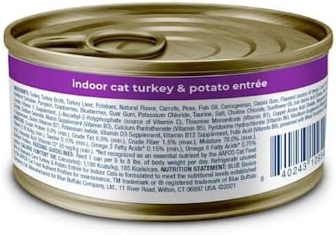 Blue Buffalo Basics Skin & Stomach Care, Grain Free Natural Adult Pate Wet Cat Food, Indoor Turkey 5.5-oz cans (Pack of 24) in Saudi Arabia