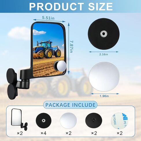 Universal Forklift Mirrors-1 Pair 360 Degrees Adjustable, 8.26" × 4.52" Rear View Mirror, Fit for All Forklift Types, Easy Install, Shatterproof HD Glass, Durable, Wide View in Saudi Arabia