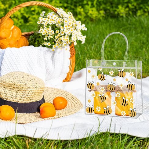 Paterr 20 Pcs Bee Clear Plastic Gift Bags with Handles PVC Goodie Treat Bags for Kids Birthday Party Favor Bee Party Sweet as Can Bee Gender Reveal Baby Shower Decor, 8 x 8 x 3.15 Inch in Kuwait
