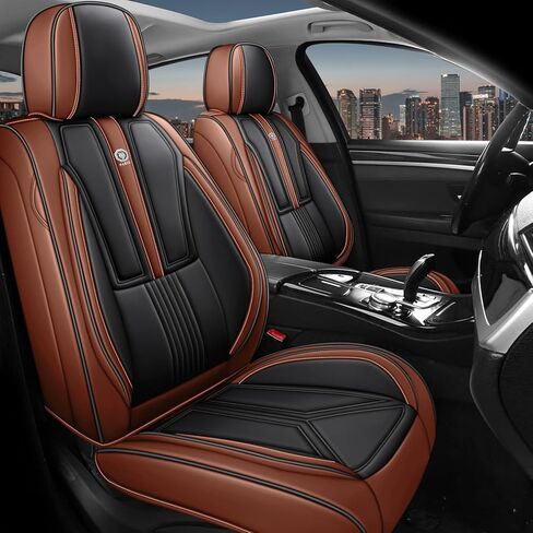 Arazi Front Seat Covers for Subaru Outback 2001-2025, Nappa Leather Seat Cover Full Coverage Waterproof Car Seat Protector (Black&Brown,2 Seats Standard) in Saudi Arabia