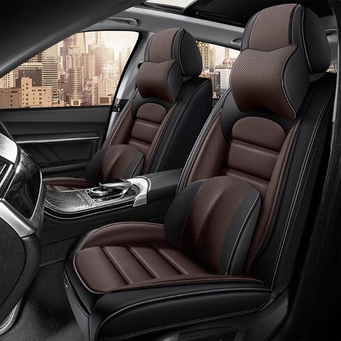 غطاء مقعد السيارة لسيارة إنفينيتي Q70L 2015-2019، غطاء مقعد جلدي فاخر، أغطية مقاعد سيارات مضادة للماء وقابلة للتنفس غير قابلة للانزلاق تناسب معظم السيارات، سيدان (بني وأسود كلاسيكي، مجموعة كاملة مع وسادة) in Kuwait