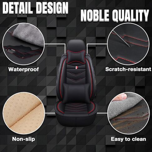 أغطية مقاعد السيارة مناسبة لـ Acura MDX 2001-2025، أغطية مقاعد جلدية للسيارة، واقي مقعد سيارة متين مقاوم للماء وغير قابل للانزلاق (5 مقاعد مع وسادة، أسود وأحمر) in Kuwait