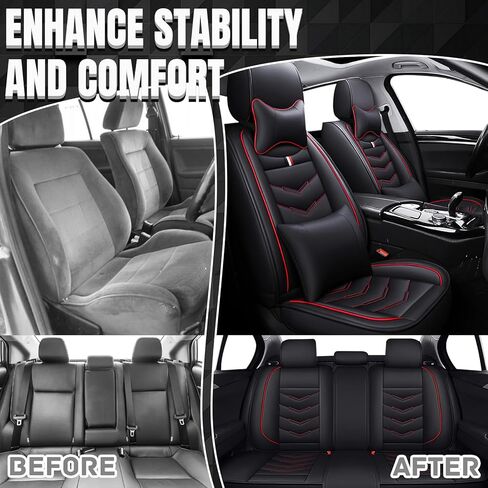 أغطية مقاعد السيارة مناسبة لـ Acura MDX 2001-2025، أغطية مقاعد جلدية للسيارة، واقي مقعد سيارة متين مقاوم للماء وغير قابل للانزلاق (5 مقاعد مع وسادة، أسود وأحمر) in Kuwait