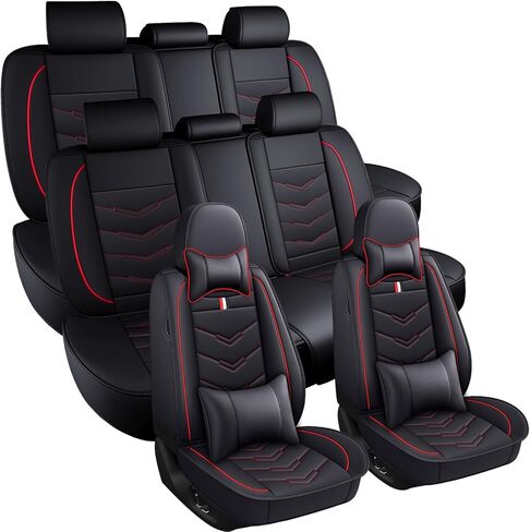 أغطية مقاعد السيارة مناسبة لـ Acura MDX 2001-2025، أغطية مقاعد جلدية للسيارة، واقي مقعد سيارة متين مقاوم للماء وغير قابل للانزلاق (5 مقاعد مع وسادة، أسود وأحمر) in Kuwait