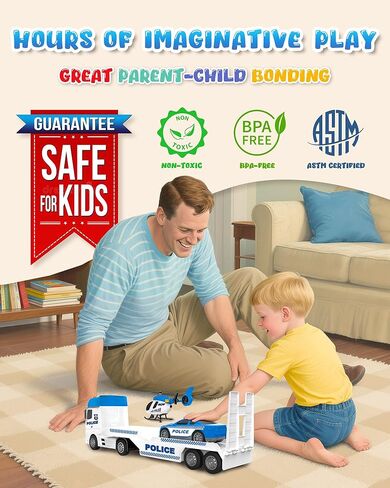 Toddler Boy Toys for 3 + Year Old, Large Semi Truck Toy with Racing Car and Helicopter Toy， Police Car Toy, Birthday for Kids Child Over 3 Years Old, 25'' in Saudi Arabia