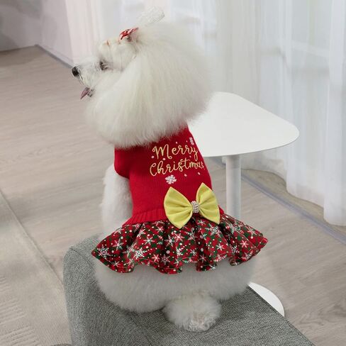 CuteBone Halloween Dog Sweater Dress Spooky Embroidery Turtleneck Puppy Sweater with Bowtie Leash Hole Pullover Winter Dress for Small Dogs in Kuwait