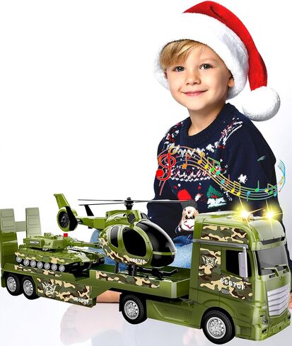Toddler Boy Toys for 3 + Year Old, Large Semi Truck Toy with Racing Car and Helicopter Toy， Police Car Toy, Birthday for Kids Child Over 3 Years Old, 25'' in Saudi Arabia
