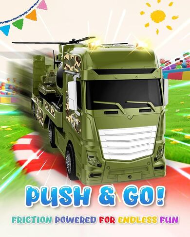 Toddler Boy Toys for 3 + Year Old, Large Semi Truck Toy with Racing Car and Helicopter Toy， Police Car Toy, Birthday for Kids Child Over 3 Years Old, 25'' in Saudi Arabia