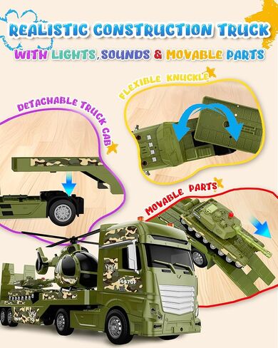 Toddler Boy Toys for 3 + Year Old, Large Semi Truck Toy with Racing Car and Helicopter Toy， Police Car Toy, Birthday for Kids Child Over 3 Years Old, 25'' in Saudi Arabia