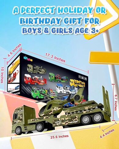 Toddler Boy Toys for 3 + Year Old, Large Semi Truck Toy with Racing Car and Helicopter Toy， Police Car Toy, Birthday for Kids Child Over 3 Years Old, 25'' in Saudi Arabia