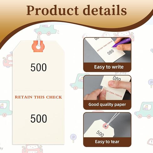 Jetec 500 قطعة من علامات ركن السيارات المكررة، 1-500، 4 3/4 × 2 3/8، معطف مزدوج الجوانب للتحقق من التذاكر، علامات فحص غرفة المعطف الورقي، تذاكر بيضاء 2 جزء in Saudi Arabia