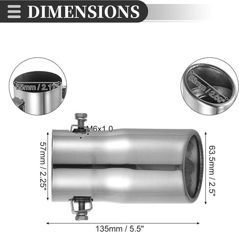 Motoforti 2.5 Universal Muffler Exhaust Car Exhaust Muffler Tip Tailpipe, 2.25 Inch Inlet 2.5 Inch Outlet, Exhaust Pipe, Stainless Steel, Silver Tone, 2 Pcs in Saudi Arabia