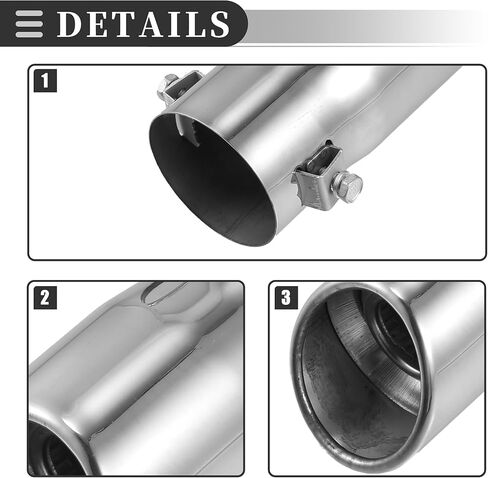 Motoforti 2.5 Universal Muffler Exhaust Car Exhaust Muffler Tip Tailpipe, 2.25 Inch Inlet 2.5 Inch Outlet, Exhaust Pipe, Stainless Steel, Silver Tone, 2 Pcs in Saudi Arabia