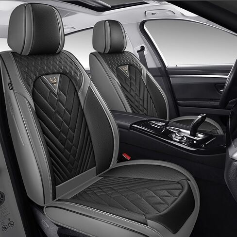Car Seat Covers Fit for Nissan Titan 2004-2024,Waterproof Wear-Resistant Premium Leather Seat Covers Breathable Seat Protector Coverage Automotive Seats Cushions (Full Set,Black-Gary) in Kuwait