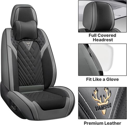 Car Seat Covers Fit for Nissan Titan 2004-2024,Waterproof Wear-Resistant Premium Leather Seat Covers Breathable Seat Protector Coverage Automotive Seats Cushions (Full Set,Black-Gary) in Kuwait
