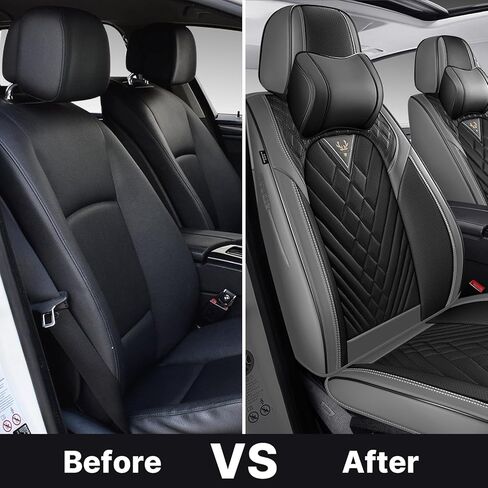 Car Seat Covers Fit for Nissan Titan 2004-2024,Waterproof Wear-Resistant Premium Leather Seat Covers Breathable Seat Protector Coverage Automotive Seats Cushions (Full Set,Black-Gary) in Kuwait