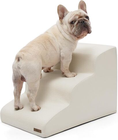 Lesure Dog Stairs for Small Dogs - Dog Ramp for Bed and Couch with CertiPUR-US Certified Foam, Pet Steps with Non-Slip Bottom for Old Cats, Injured Doggies and Puppies, Beige, 2 Steps in Kuwait