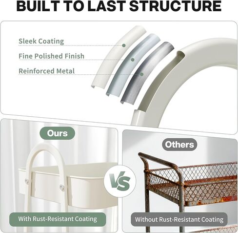 Simple Deluxe 3 Tier Small Rolling Cart, Metal Utility Storage Organizer for Kitchen, 16.9"(L) x 12.2"(W) x 30.9"(H), Movable Bathroom Organizers and Storage Trolley with Wheels, White in Saudi Arabia