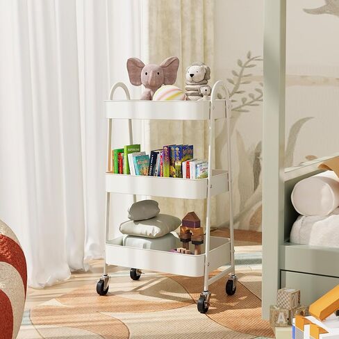 Simple Deluxe 3 Tier Small Rolling Cart, Metal Utility Storage Organizer for Kitchen, 16.9"(L) x 12.2"(W) x 30.9"(H), Movable Bathroom Organizers and Storage Trolley with Wheels, White in Saudi Arabia