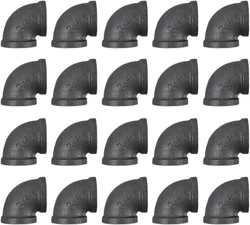 20 Pack 1/2 Inch 90 Degree Black Elbow Threaded Pipe Fittings, Cast Pipe Fittings for DIY Furniture Decorative, Steampunk Industrial Vintage Style. in Saudi Arabia