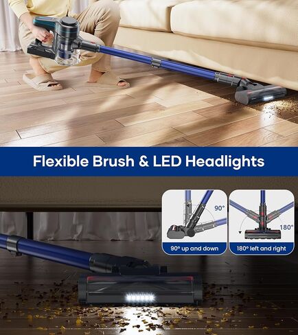 NADALY مكنسة كهربائية لاسلكية، مكنسة كهربائية قوية مع وقت تشغيل 45 دقيقة، مكنسة كهربائية مضادة للتشابك للمنزل، كوب غبار سعة 1.5 لتر، مكنسة كهربائية لاسلكية قابلة لإعادة الشحن لشعر الحيوانات الأليفة على الأرضيات الصلبة in Kuwait