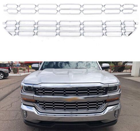 PIT66 2Pcs Chrome Bumper Grille Skin Guard Snap On Insert Compatible with Chevy 2016-2018 Silverado 1500 in Saudi Arabia