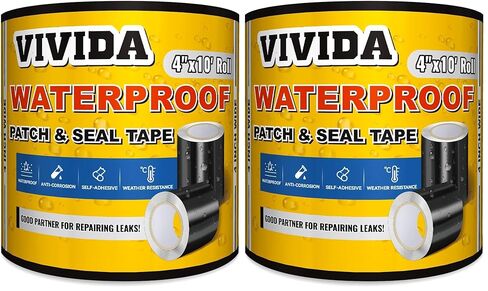 VIVIDA Waterproof Tape 4 Inch × 10 Feet, Waterproof Patch Seal Tape, Waterproof Tape for Leaks, Waterproof Tape for Indoor & Outdoor Use, Window, Hose, Pool, Underwater Repairs, 1 Roll in Saudi Arabia
