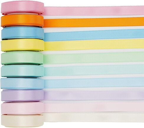 10 Roll Rainbow Ribbon Solid Color Assortment 10 Colors 25 Yard Double Face Satin Ribbon for Gift Wrapping Flower Bouquets Happy Birthday Party Decorations, 3/8" X 25 Yard Each in Saudi Arabia