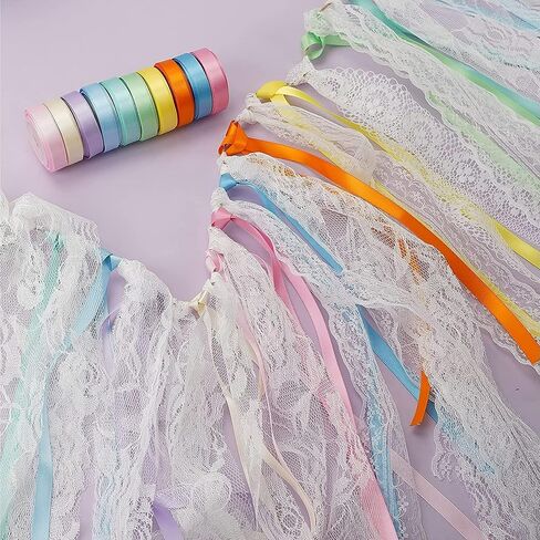 10 Roll Rainbow Ribbon Solid Color Assortment 10 Colors 25 Yard Double Face Satin Ribbon for Gift Wrapping Flower Bouquets Happy Birthday Party Decorations, 3/8" X 25 Yard Each in Saudi Arabia