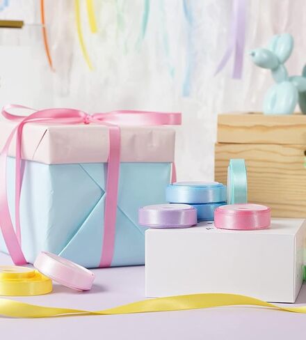 10 Roll Rainbow Ribbon Solid Color Assortment 10 Colors 25 Yard Double Face Satin Ribbon for Gift Wrapping Flower Bouquets Happy Birthday Party Decorations, 3/8" X 25 Yard Each in Saudi Arabia