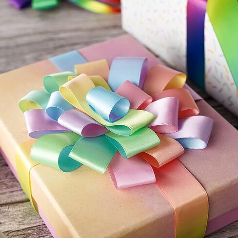 10 Roll Rainbow Ribbon Solid Color Assortment 10 Colors 25 Yard Double Face Satin Ribbon for Gift Wrapping Flower Bouquets Happy Birthday Party Decorations, 3/8" X 25 Yard Each in Saudi Arabia