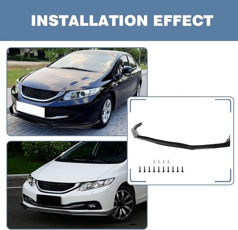 ممتص الصدمات الأمامي للشفاه مناسب لسيارة Honda Civic Sedan DX/EX/EX-L/HF/LX/الغاز الطبيعي/التجول 2013-2015، لسيارة Honda Civic Sedan SE 2015 3 قطع Spoiler Air Chin Body Kit Splitter لامعة باللون الأسود in Kuwait