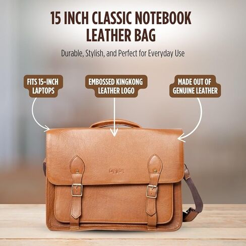 KING KONG Leather Messenger Bag for laptops, 15'' Leather Case, Shoulder Laptop Bag for Men Women, Padded Interior Protection in Saudi Arabia