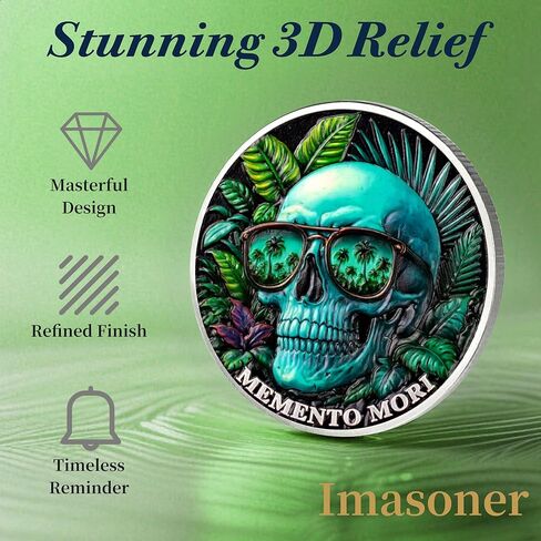 Imasoner Memento Mori Coin – Gothic Skull and Clock Token with Quote, Inspirational Pocket Coin for Reflection and Mindfulness in Saudi Arabia