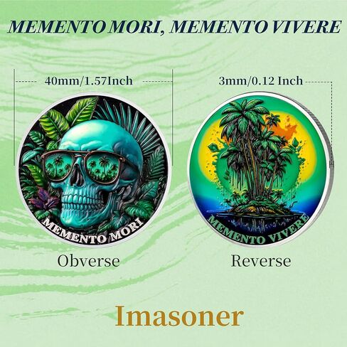 Imasoner Memento Mori Coin – Gothic Skull and Clock Token with Quote, Inspirational Pocket Coin for Reflection and Mindfulness in Saudi Arabia