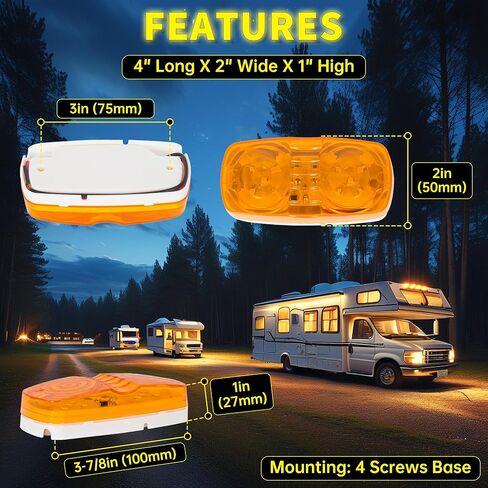 HECASA 10 LED Trailer Marker 4" x 2" Bullseye Light Indicator Double Bubble Rectangular Surface Mount RV Camper Trucks 12V Side Marker Light Lamp - Amber Lens in Saudi Arabia