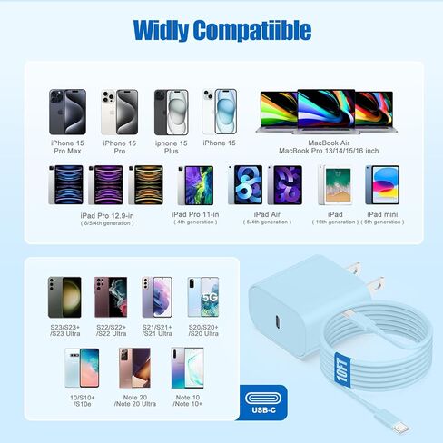 2Pack 45W Super Fast Charger Block and Type C to C Cable 10ft, USB C Wall Charging Power Adapter and Android Phone Charger Cord Long for Samsung Galaxy S24+/S23 Ultra/S23+/S22/S21/Note 20/Note10 Plus in Kuwait