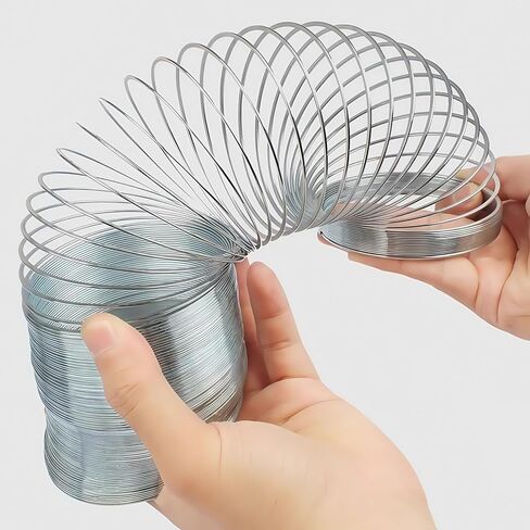 Metal Wave Form Spring Toy, Classic Physics Toy - 4" Unstretched Length x 3.15" Diameter, Magic Coil Metal Slinky Stress Relief Classic Mini Kids Toy, Extra Long(Silver) in Saudi Arabia