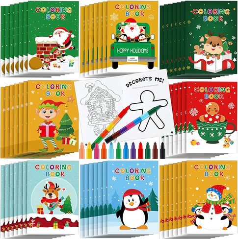 Zhanmai 64 Pcs Christmas Coloring Book with Stacking Crayons for Kids Bulk Santa Claus Snowman Elk Penguin Elf Gingerbread Holiday Activity Book for Kids Christmas Activities Party Favors Gifts in Saudi Arabia