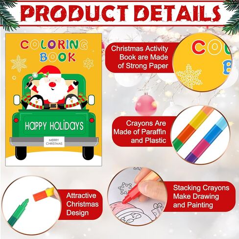 Zhanmai 64 Pcs Christmas Coloring Book with Stacking Crayons for Kids Bulk Santa Claus Snowman Elk Penguin Elf Gingerbread Holiday Activity Book for Kids Christmas Activities Party Favors Gifts in Saudi Arabia