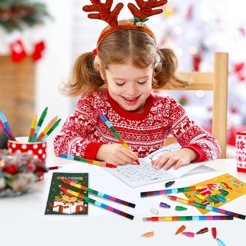 Zhanmai 64 Pcs Christmas Coloring Book with Stacking Crayons for Kids Bulk Santa Claus Snowman Elk Penguin Elf Gingerbread Holiday Activity Book for Kids Christmas Activities Party Favors Gifts in Saudi Arabia